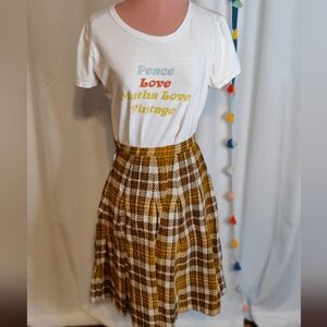 60s school girl Thick Weave big box pleats metal zip Olive Black academia  XS